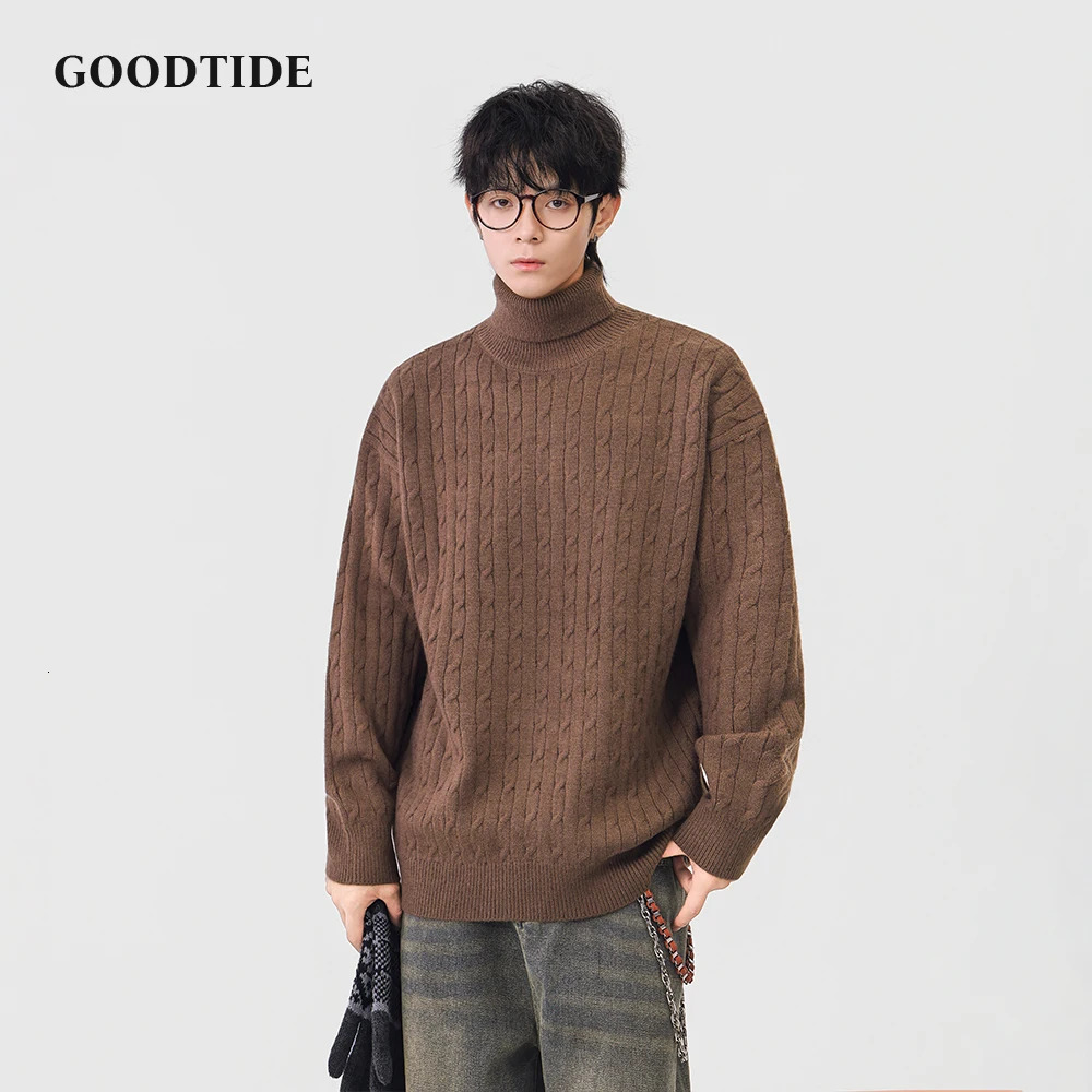 Fashion Mens Casual Turtleneck Sweater 2025 Winter Cable Knit Pullover Comfortable Soft Long Sleeve Jumper Top 251020
