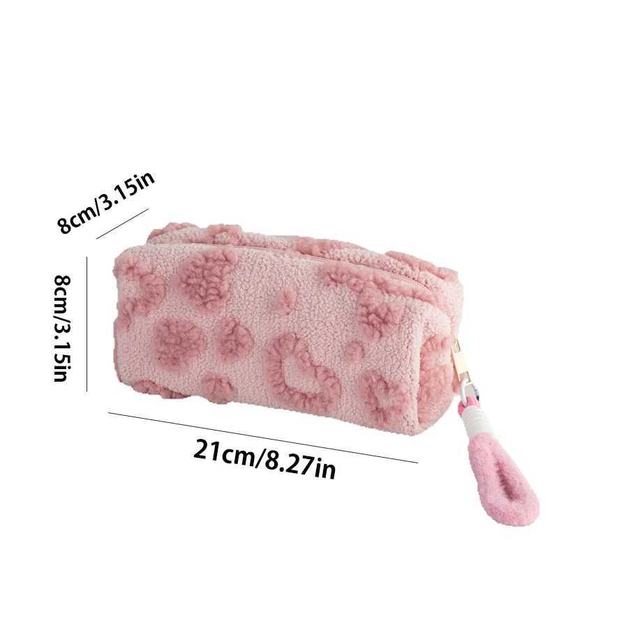 1pcs Cute Plush Makeup Bags For Women Pink Red Color Heart Cosmetic Bags With Lanyard Girl Large Capacity Travel OrganizerW251021