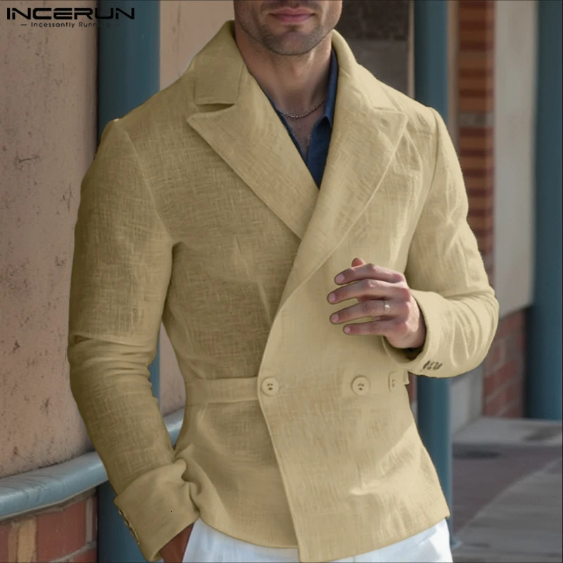 INCERUN Men Blazer Solid Color Lapel Long Sleeve Button Casual Male Suits Streetwear Autumn 2025 Fashion Thin Coats Outerwear 251021