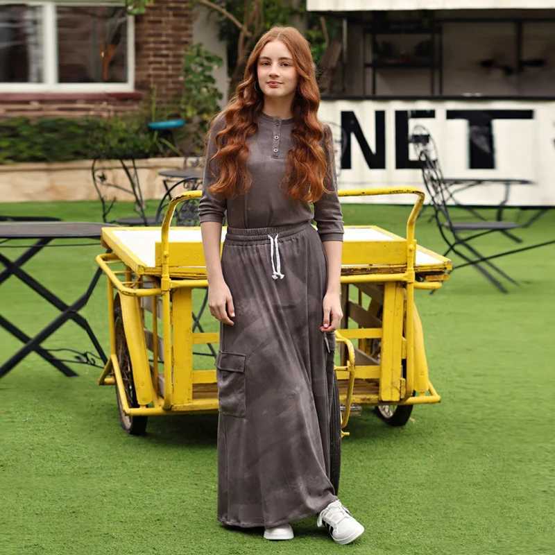 2025 SS ribbed grey melange family matching collection boys girls fashion knitted dress shirt skirt baby set family clothing L251021XD7J