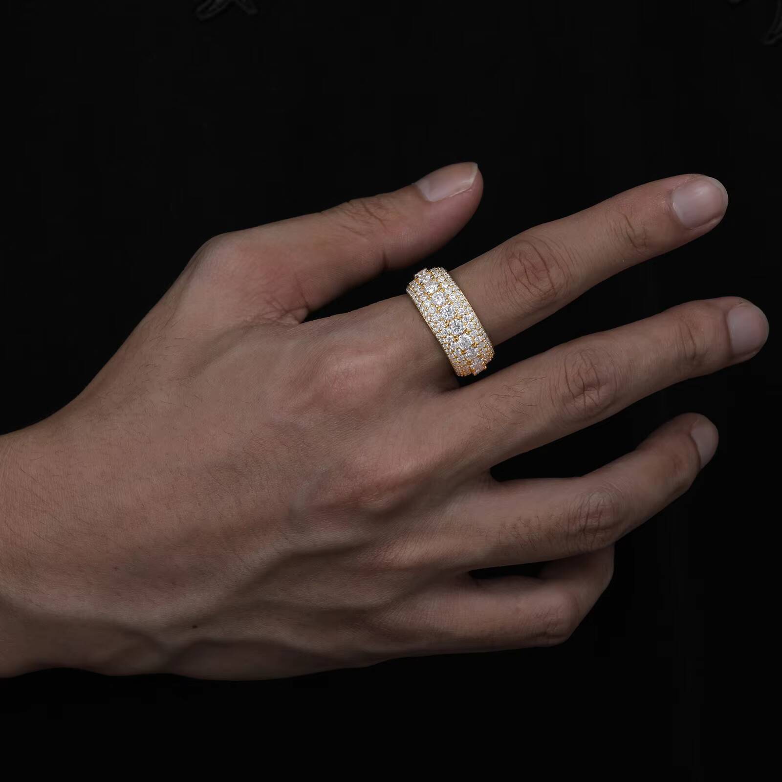 High Quality Mens Wedding Ring Pass Diamond Tester 5 Rows VVS Moissanite Diamond Finger Ring 925 Sterling Silver Hip Hop Jewelry