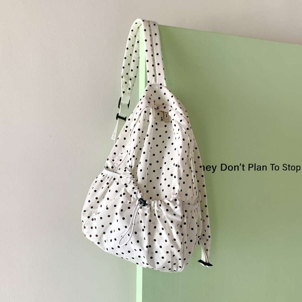 New INS Lightweight Artistic Polka Dot Backpack For Girls Campus Style Drawstring Wrinkled Casual School Bag B5