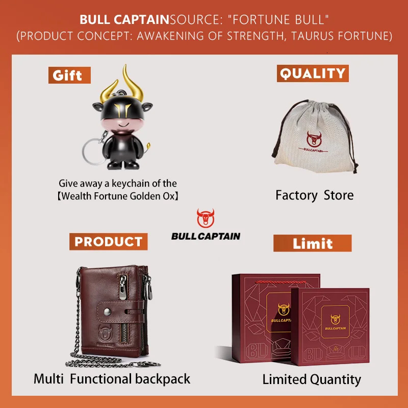 Bullcaptain Genuine Leather Mens Wallet Fashion Quality Travel Purse Rfid Protect Credit Card Holder Wollst for Men with Chain 251013