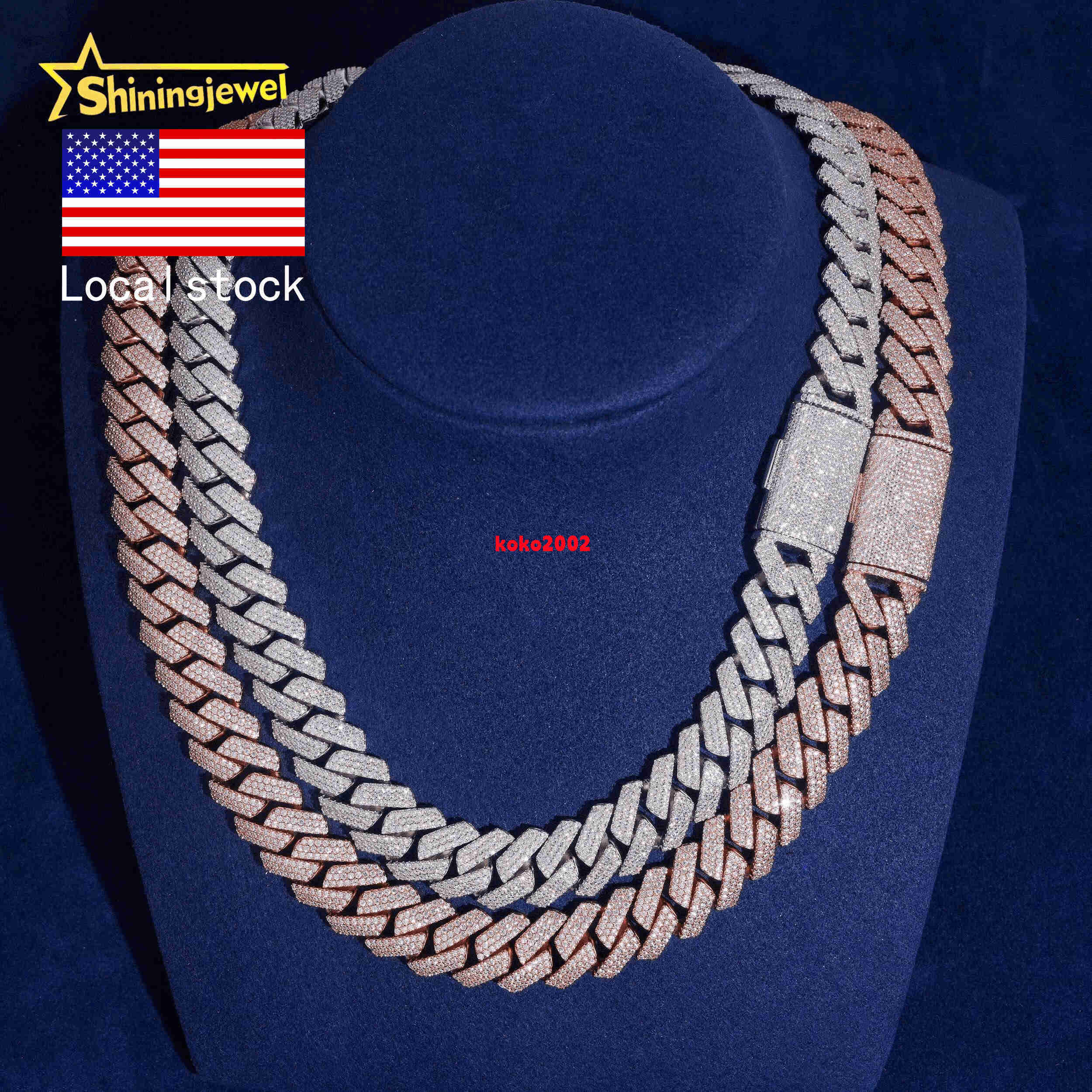 Promotion Price USA Local Stock 15MM 3 Rows Moissanite Cuban Link Chain Hip Hop Iced Out Men Link Chain Necklaces