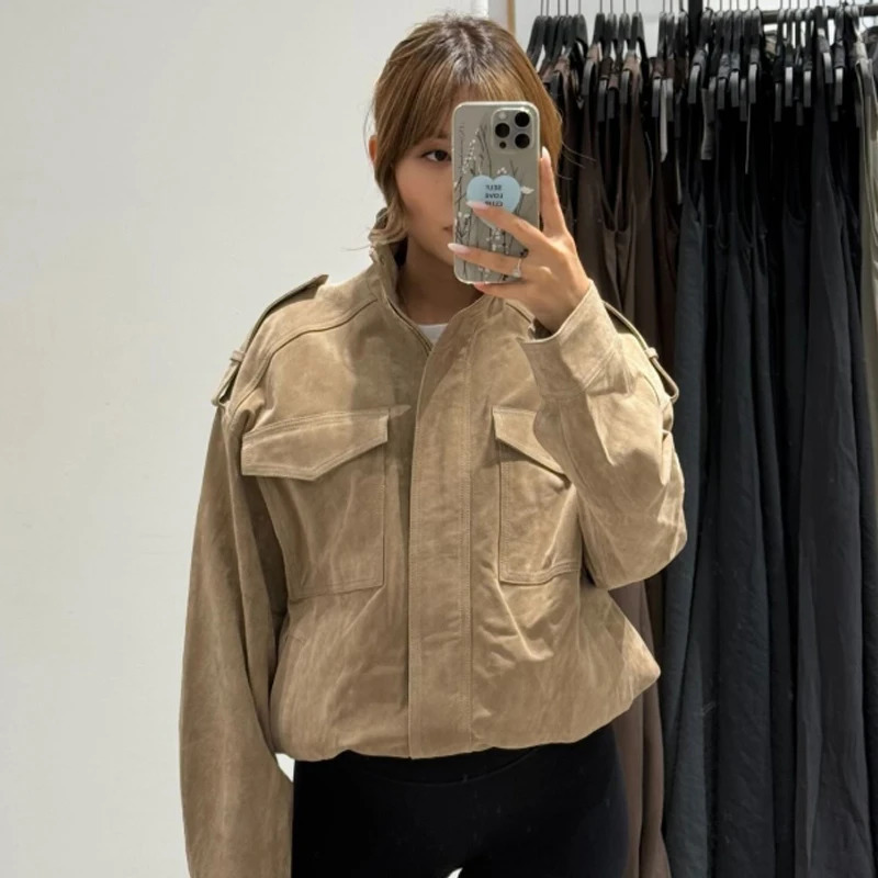 HXAO Leather Jacket Women Autumn Oversized Bomber In Coats Jackets Stand Collar Long Sleeve Tops Fashion Outerwears 251021