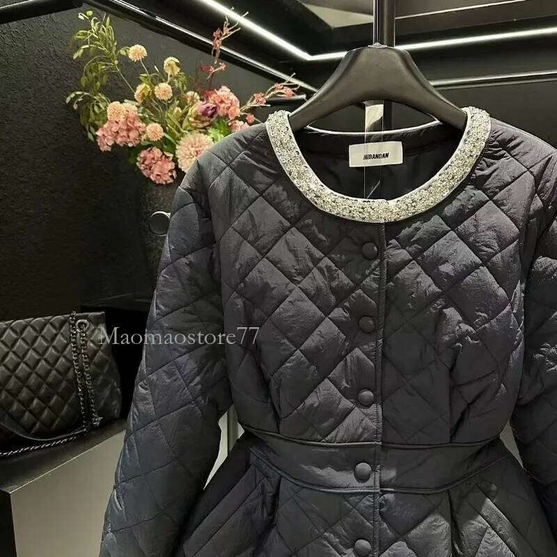 Vintage Sequins Autumn Winter Jackets Women Black Korean Fashion Parkas Elegant Sweet Chaqueta Mujer womens coat