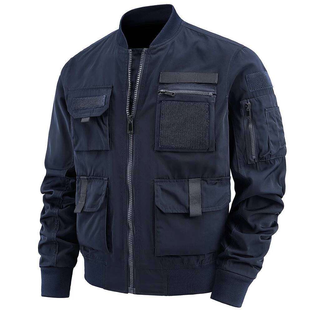 Spring And Autumn New Men's Solid Color Multi-Pocket Zipper Jacket Fashion Simple Casual Versatile Mening's Clothing