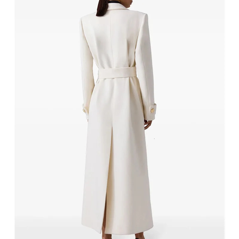 Winter Warm Women Woolen Coat Fashion White TurnDown Collar Long Wool Coat With Belt 251017