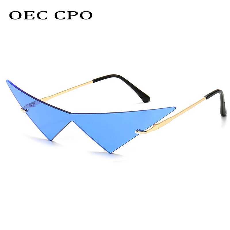 OEC CPO Oversized Cat eye Rimless Sunglasses Women Fashion One Piece Lens Sun Glasses Female Trend Triangle Eyewear Men UV400 J251114