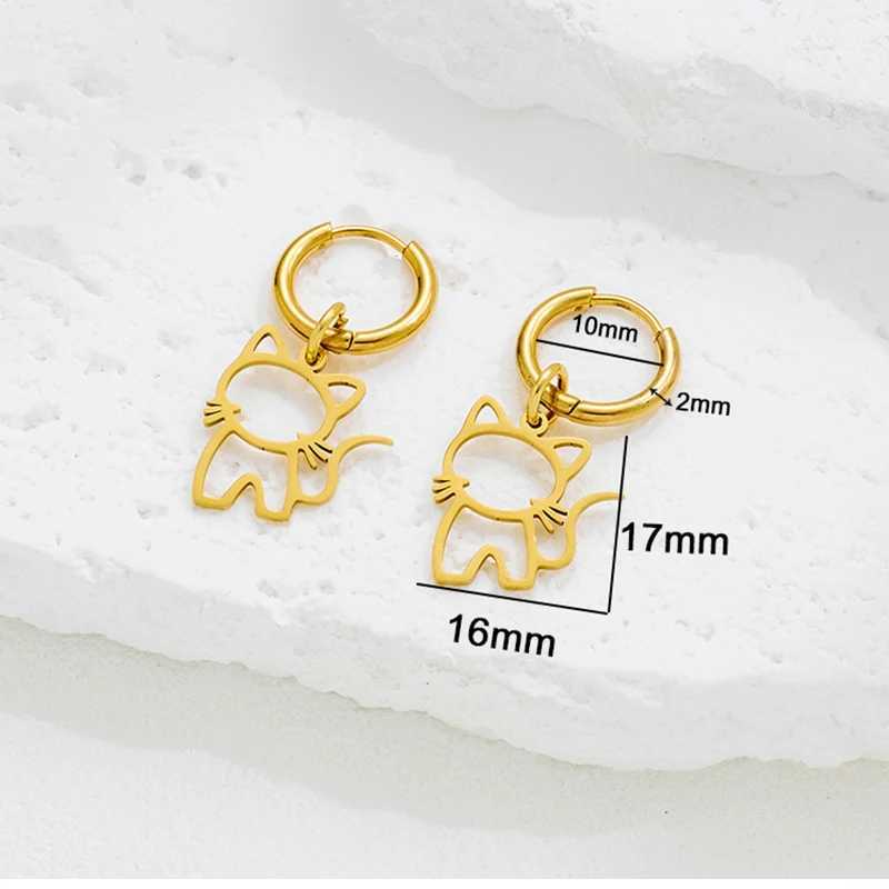 Mini Stainless Steel Animal Cat Hoop Earrings for Women Cartoon Kitten Jewelry Fashion Kitty Earings Funny Pendientes Gifts J251021