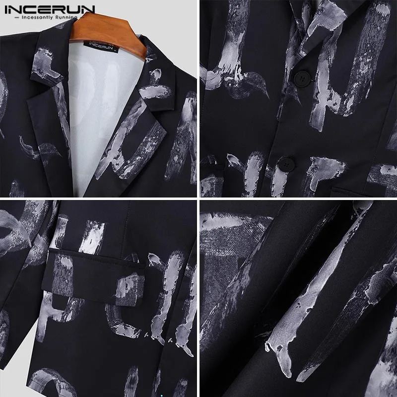 Fashion Casual Style Tops INCERUN Handsome Mens Art Handpainted Letter Suit Coat Streetwear Male Allmatch Long Sleeved Blazer 251021