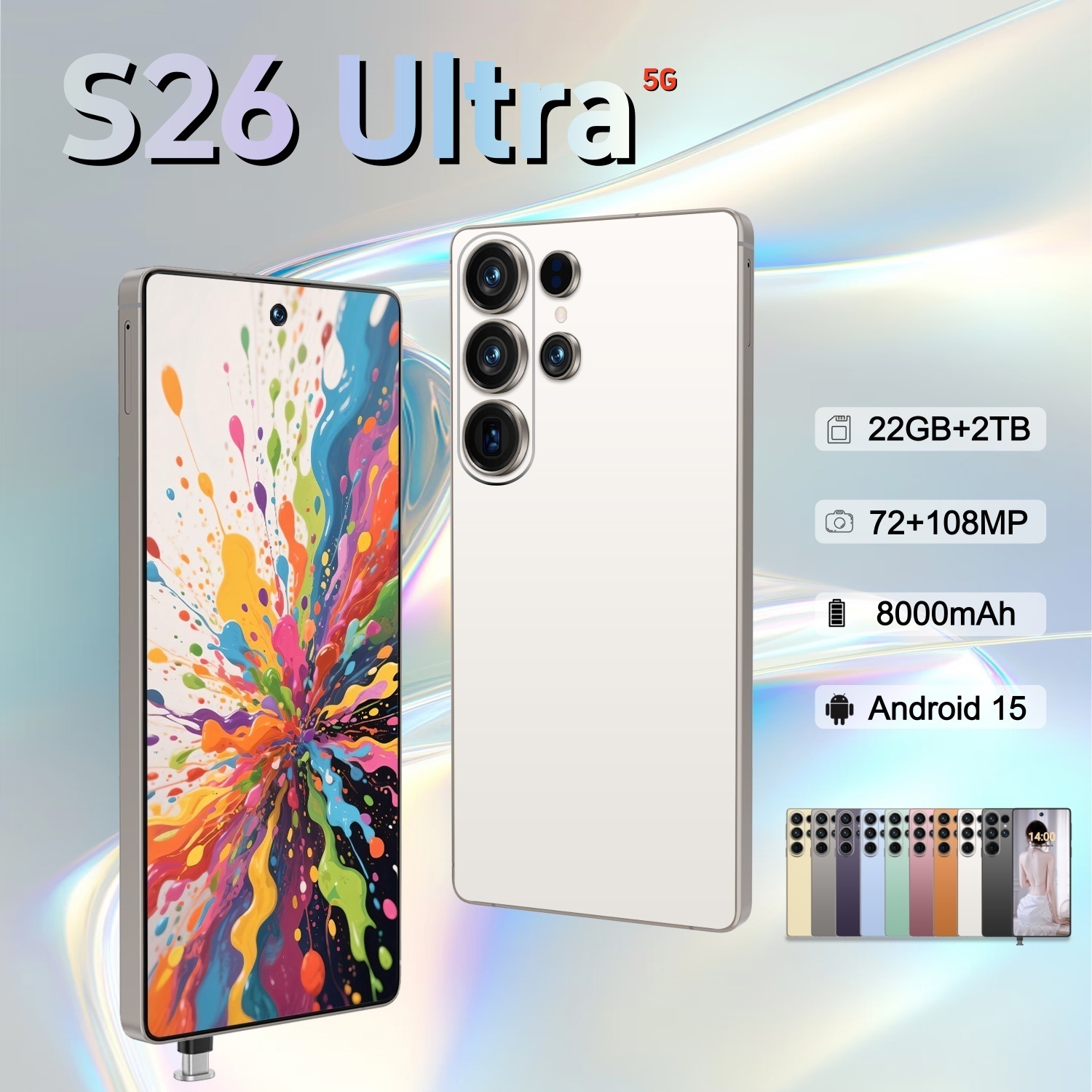 Global version S26Ultra Snapdragon 8 Elite 12-core 6.9-inch perforated screen resolution 1440*3200 5G smartphone 72MP+108MP battery 8000mah Android 15