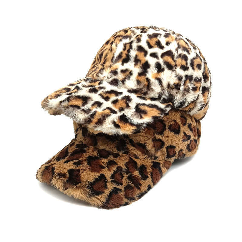 Winter Leopard Pattern Baseball Cap New Warm Plush Hat Womens Fashion Outdoor Versatile Sunshade Duckbill Cap H251020