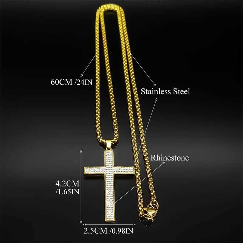 Trendy Cross Rhinestone Pendant Necklace For Women Men Stainless Steel Silver Color Religion Catholic Chain Jewelry GiftsXJ251018