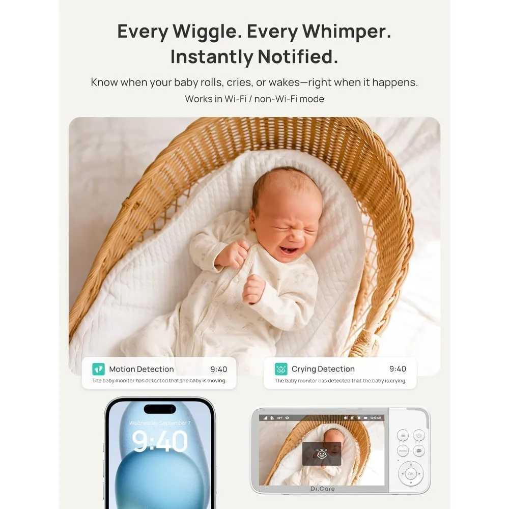 VistaView Smart WiFi Baby Monitor 5 1080P Split Screen 2K Camera App Control Cry Motion Alerts HD Night Vision 5000mAh J251121