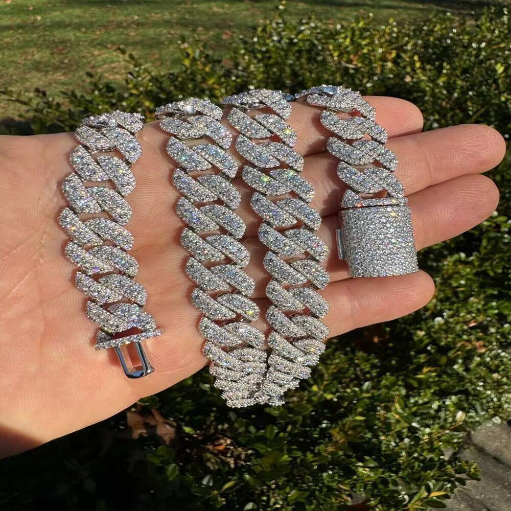 925 Silver D Color Moissanite Diamond Luxury Cuban Chain Cut Claw Setting Vintage