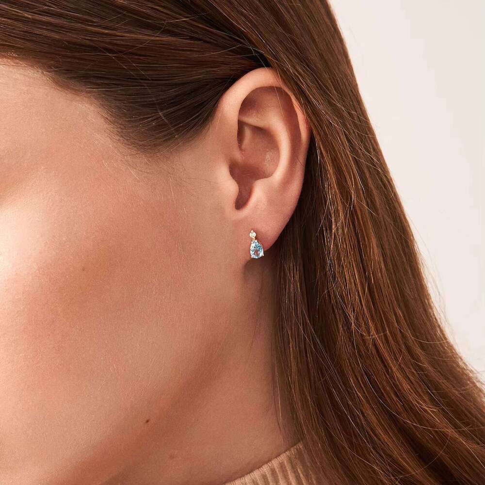 Pure Sier Natural Blue Topaz and Mosan Handmade Jewelry Gold-Plated Earrings