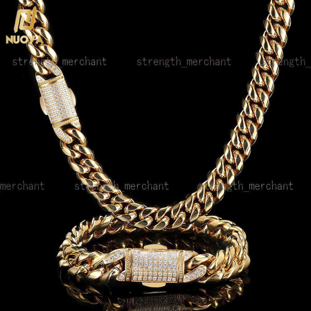 2026 Designer necklace 12mm HipHop Cuban Chain Stainless Steel Miami Cuban Chain 18k Gold Necklace for Men