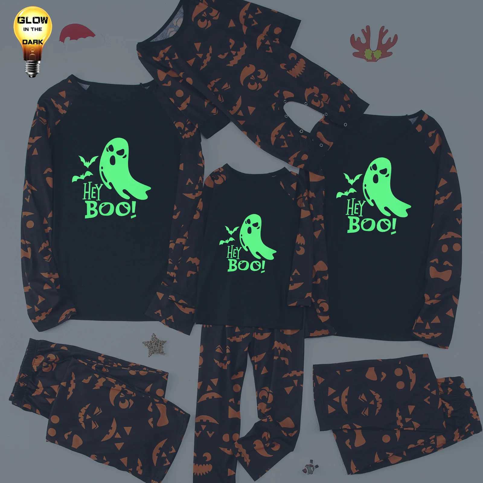 Glow in The Dark Pajamas Set For Family Horror Halloween Carnival Sleepwear Casual Nightwear Women Men Clothes Matching Outfits L251021VFUK