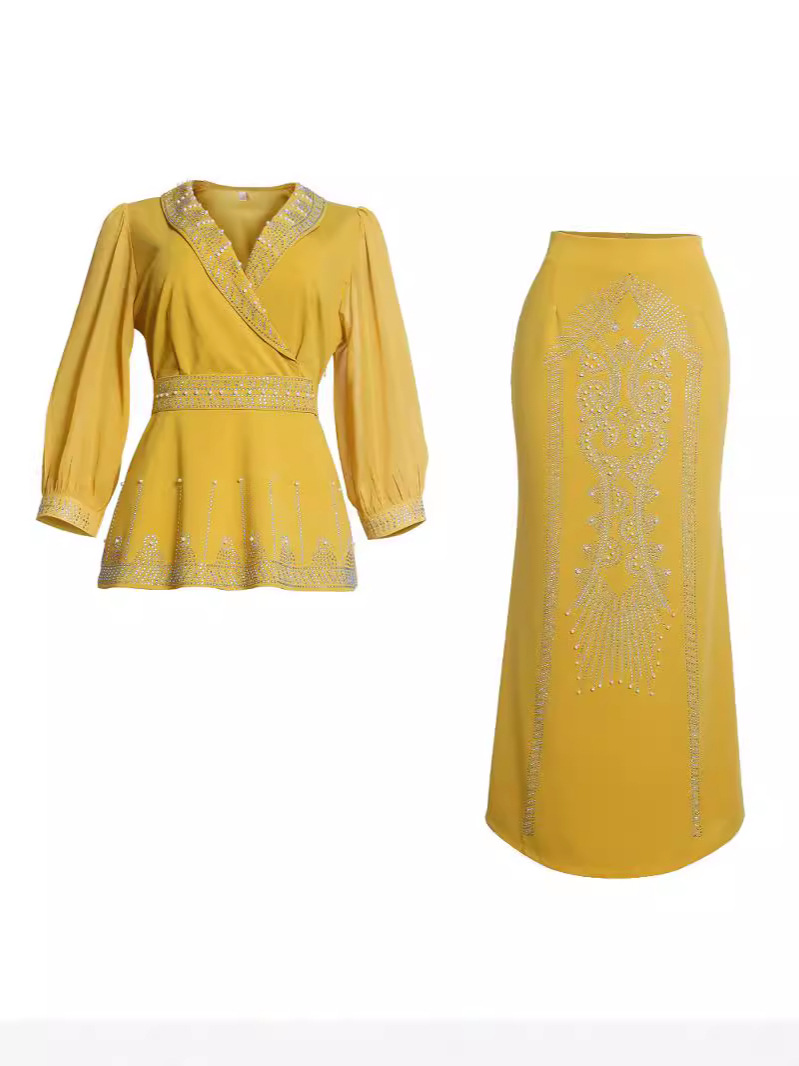 X10211Slim-fitting two-piece dress, top, skirt, European and American foreign trade plus-size women's clothing