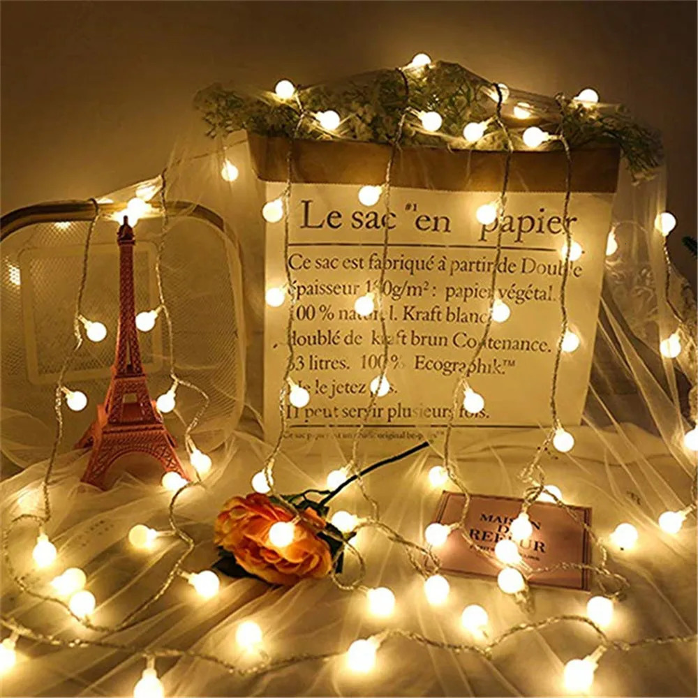 6M 10M USB Power 204080Ball LED String Lights Garland Lights Outdoor Lamp Wedding Garden Fairy Lights Christmas Decoration 251021