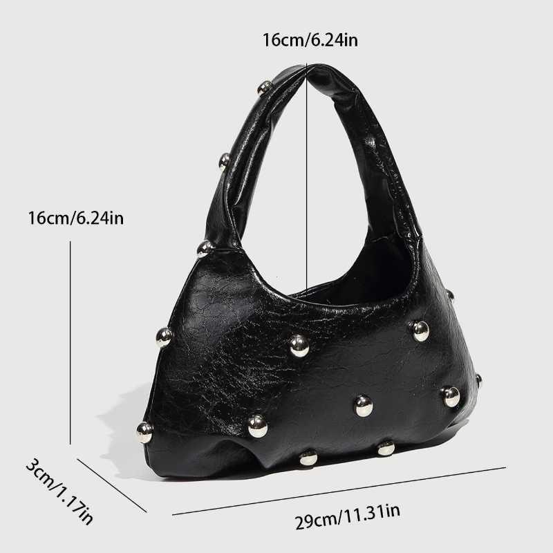 NEW Rivet Womens Handbags Soft PU Leather Shoulder Bag Casual Designer Hobos Half Moon Underarm Bags for Women 2025 Tote ClutchXJ251021