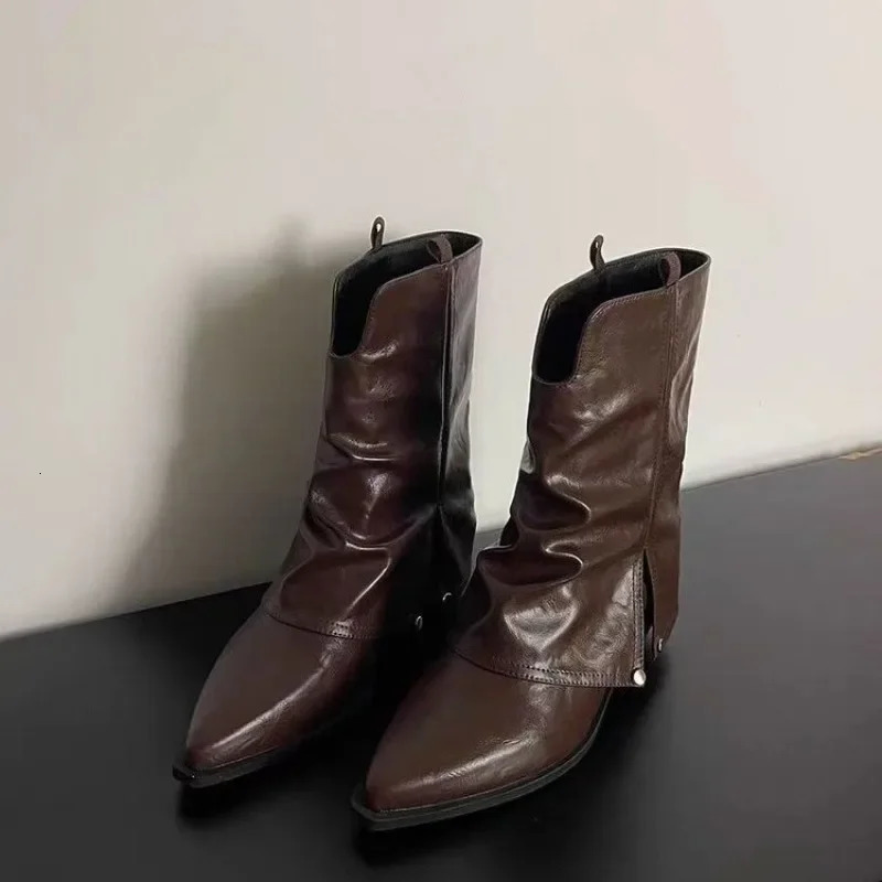 Shoes Female Ankle Womens Boots Retro Modern Boots Women Pointed Toe Slip on Square Heel Shoes Women ZapatosMujer 251021