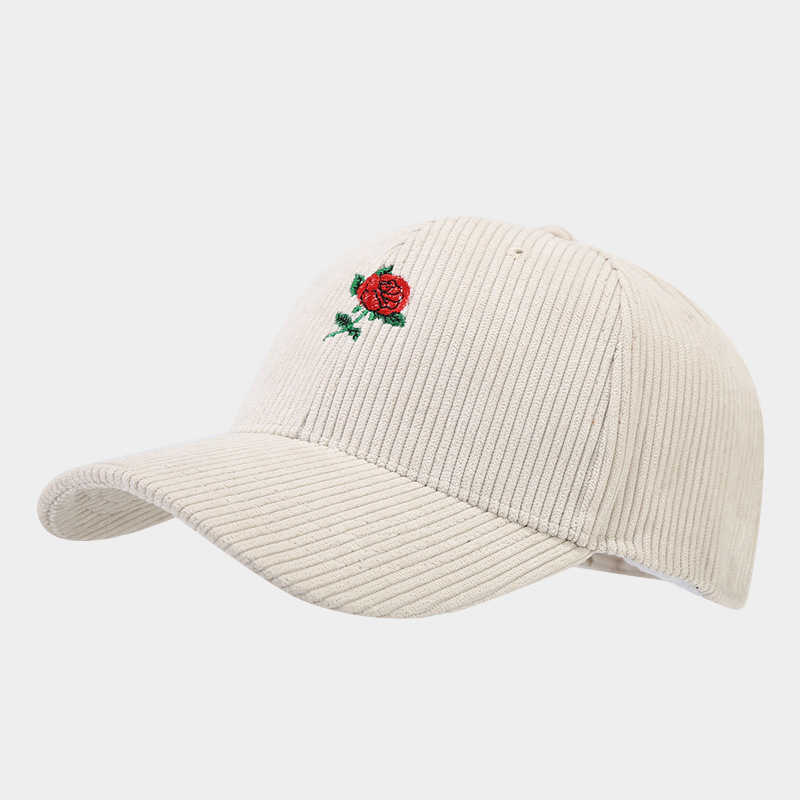 Valentines Day Fashion Rose Embroidery Corduroy Baseball Cap for Women Trendy Spring Outdoor Travel Sunshade Duckbill Cap H251020