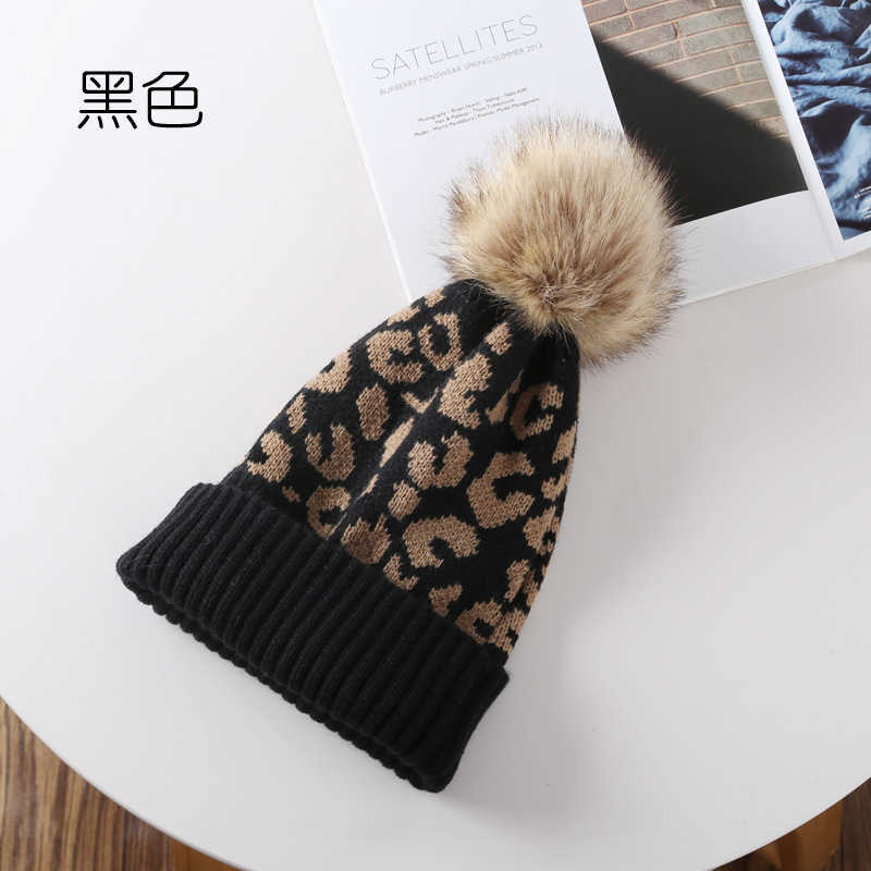 Outdoor Mens Sports Leisure Warm Knitted Hat Autumn and Winter Leopard Print Wool Ball Wool Hat H251020