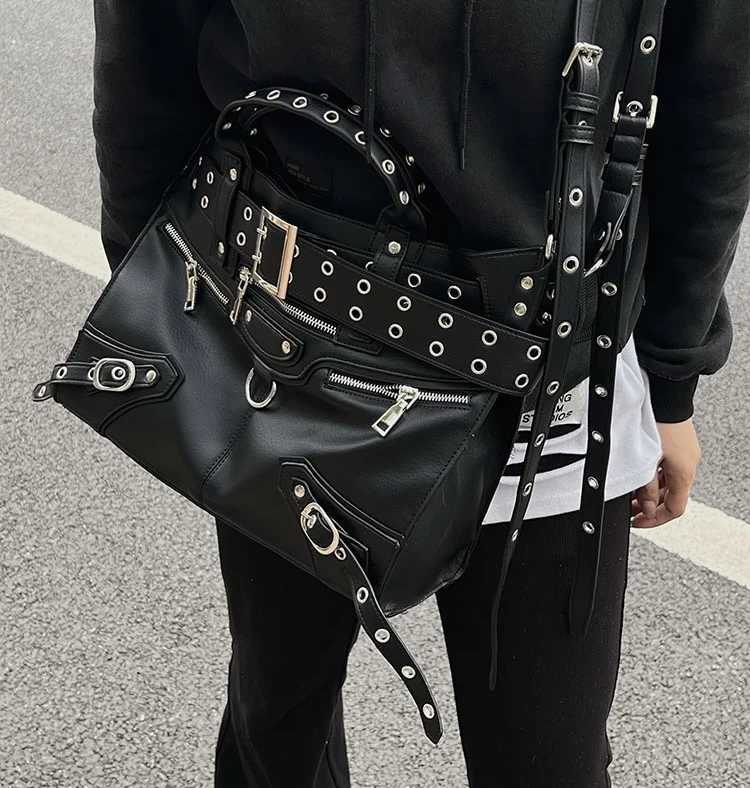 JIAERDI Rivet Black Tote Bag Women Y2k Grunge Vintage Large Capacity Crossbody Bags Ladies Moto Biker Luxury Designer Handbag Z251018