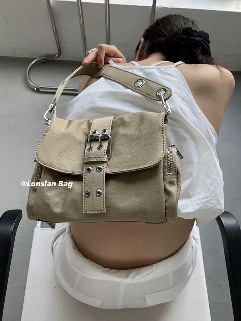 JIAERDI Vintage Nylon Khaki Shoudler Bag Women Hot Girls Square Underarm Bag Female Harajuku Casual Crossbody Bags Handbag Y2k Z251018
