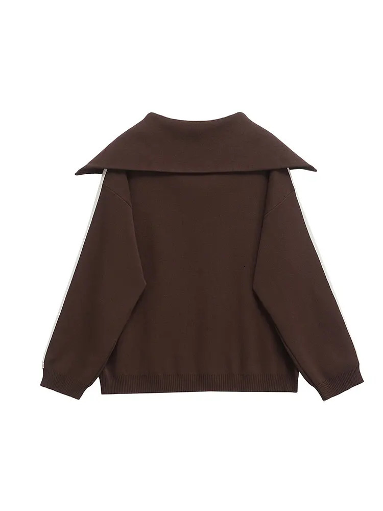 NLZGMSJ Spring Elegant Womens Sets Large Lapel Zipper Knit Sweatshirt Loose Long Drawstring Trousers Two Pieces 251021