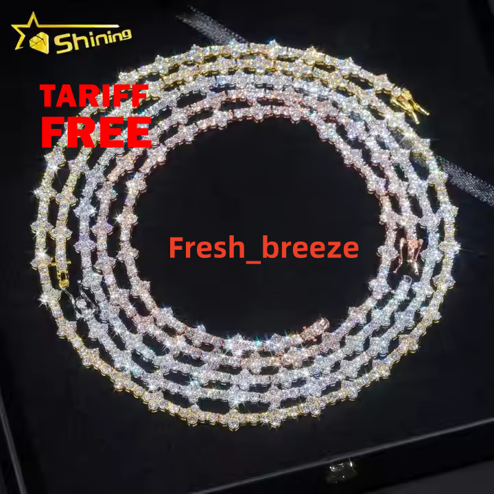 In Stock Cheapest Price Hip Hop Jewelry 925 Sterling Silver 3mm VVS Moissanites Diamond Cross Necklace Moissanite Tennis Chain