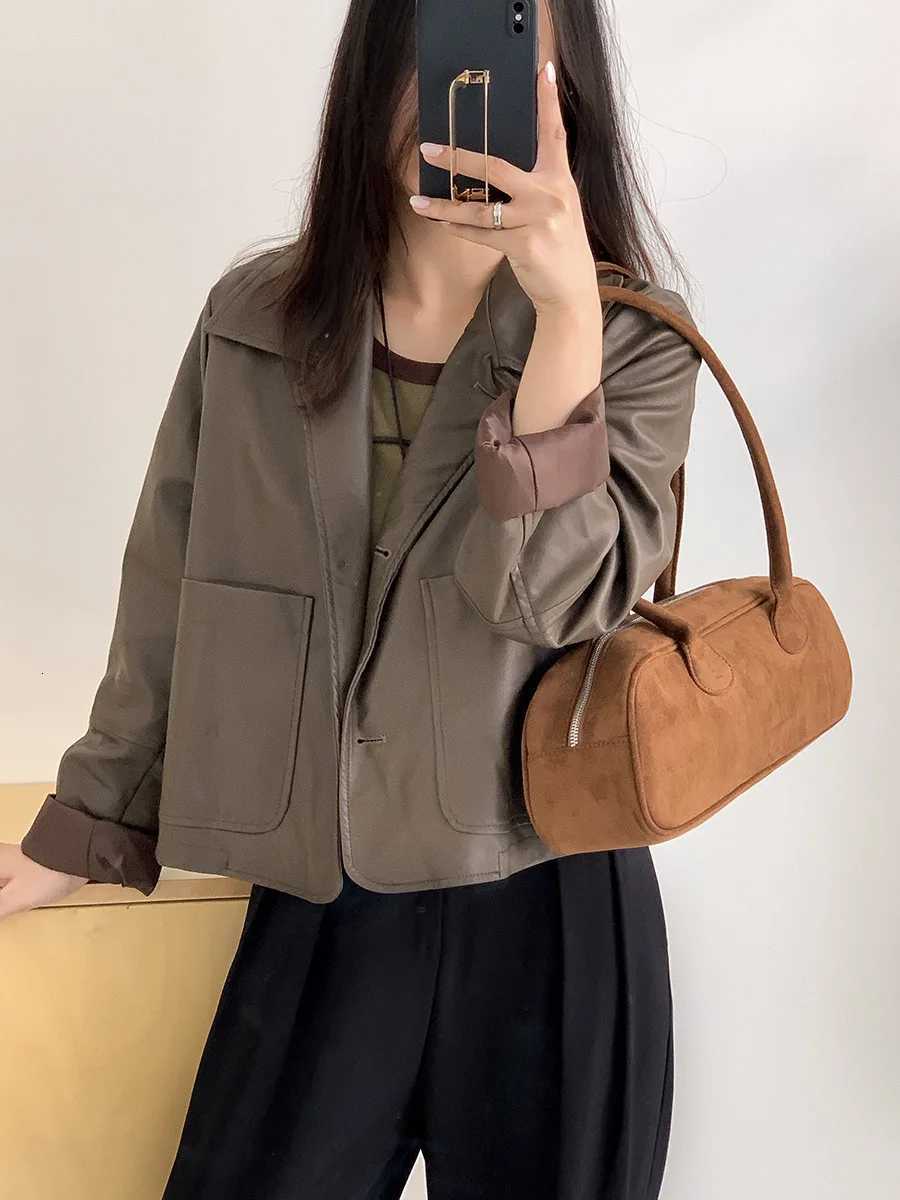 JIAERDI Vintage Blue Shoulder Bags Women High Street Suede Surface Chic Casual Handbag Purse Female Retro Underarm Bag Aesthetic Z251018