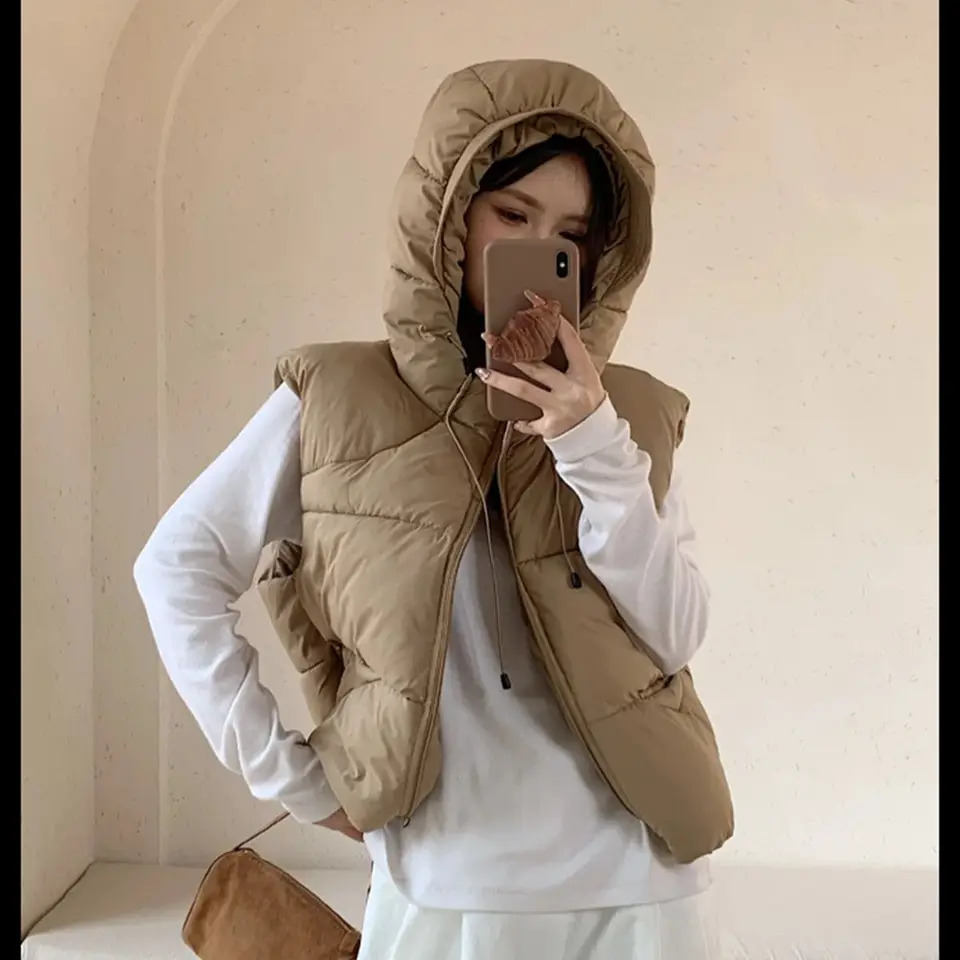 Women Autumn Winter Zip Up Vest Solid Sleeveless Fashion Hooded Waistcoat Lady Casual Street Thick Clothes Warm Outfit Coat 251021