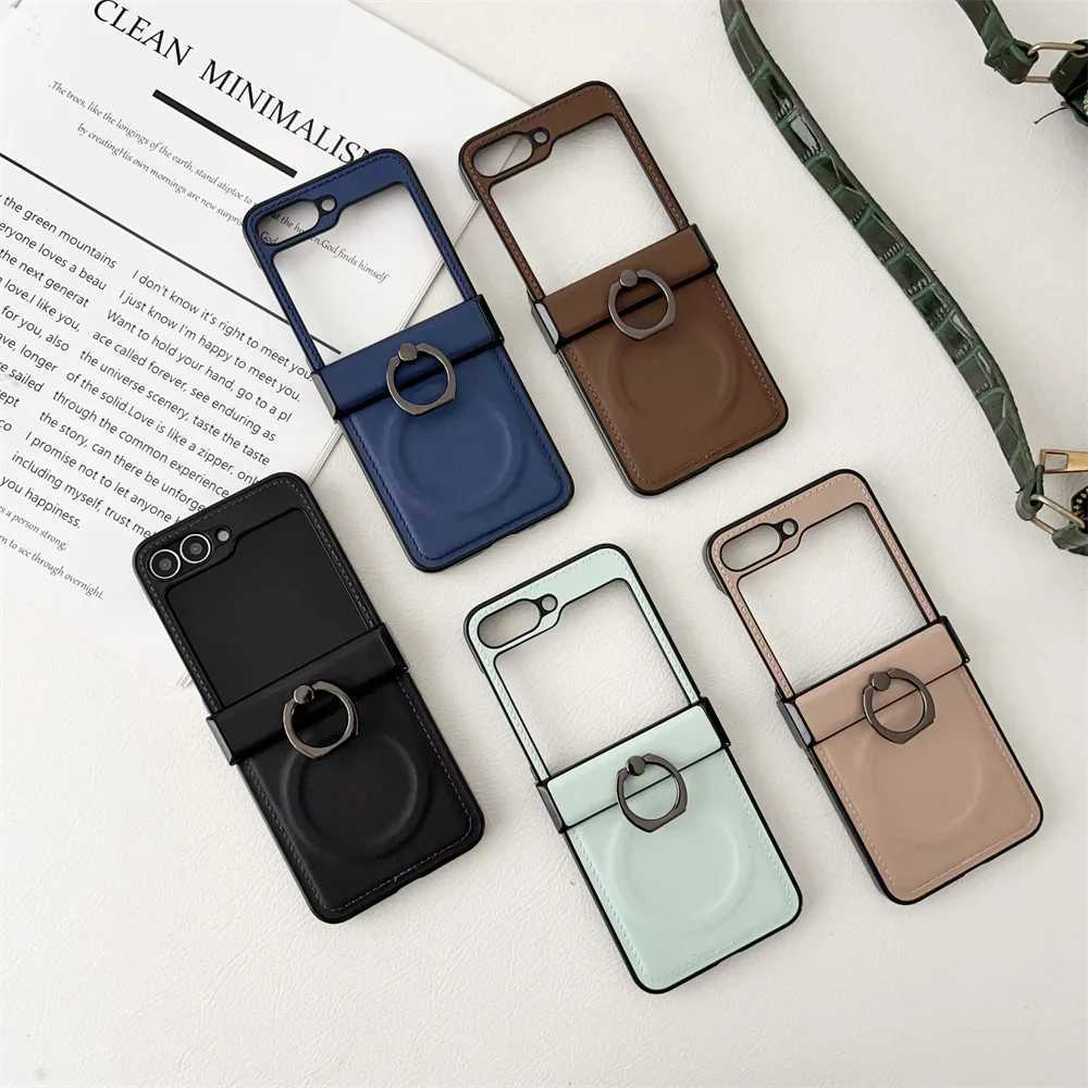 Magnetic Wireless Charging Leather Phone Case for Galaxy Z Flip 7 6 5 4 3 Flip6 Flip5 Flip4 Ring Hinge Protective Cover J251114