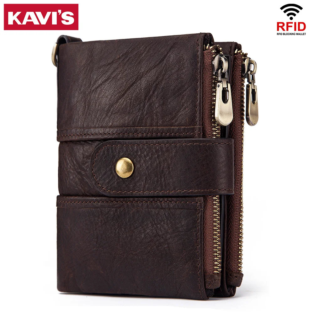 KAVIS 100 Genuine Leather Rfid Wallet Men Crazy Horse Wallets Coin Purse Short Male Money Bag Quality er Mini Walet Small 251013