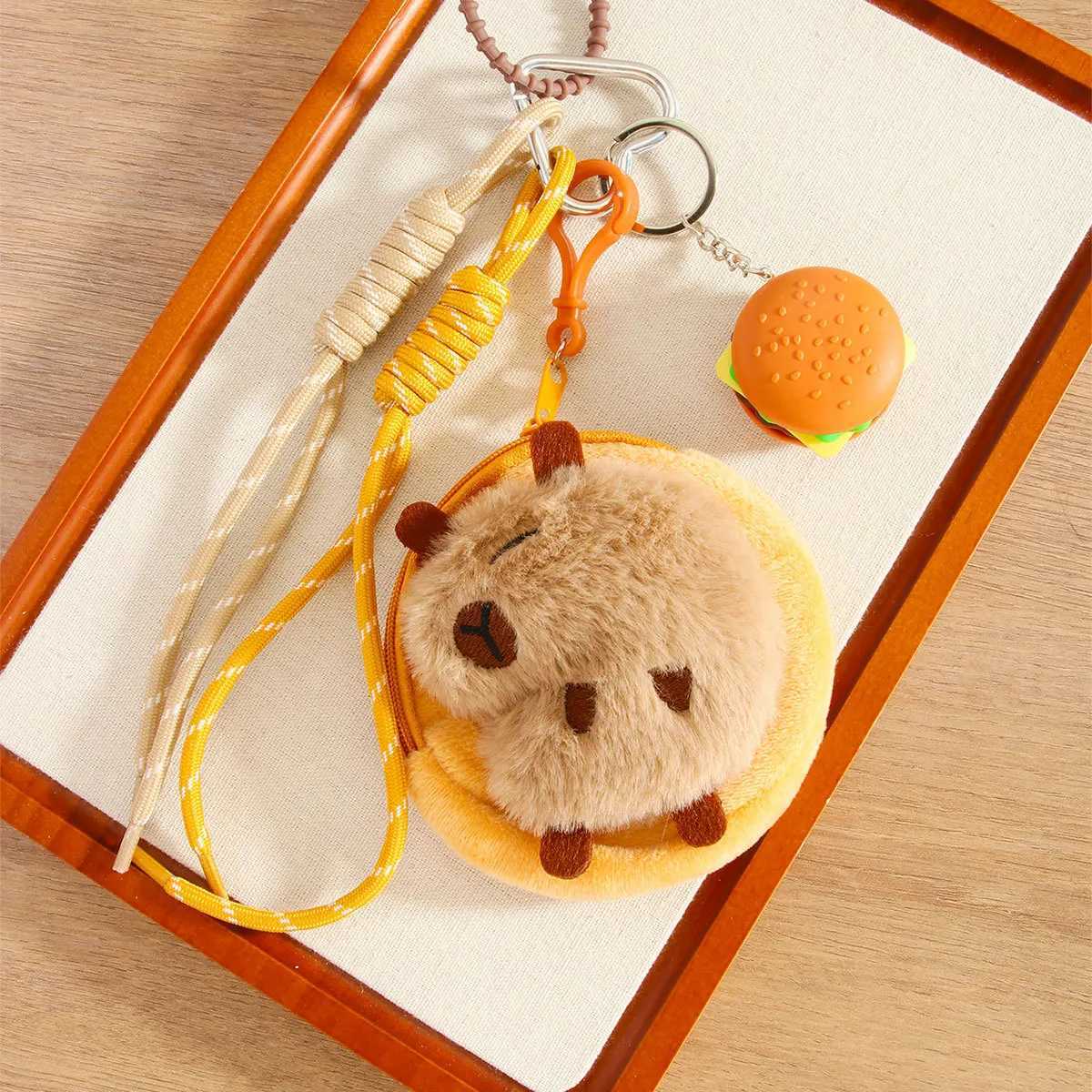 hamburger French fries Key Chain Hand woven rope decoration Kapibala Earphone bag Pendant J251121