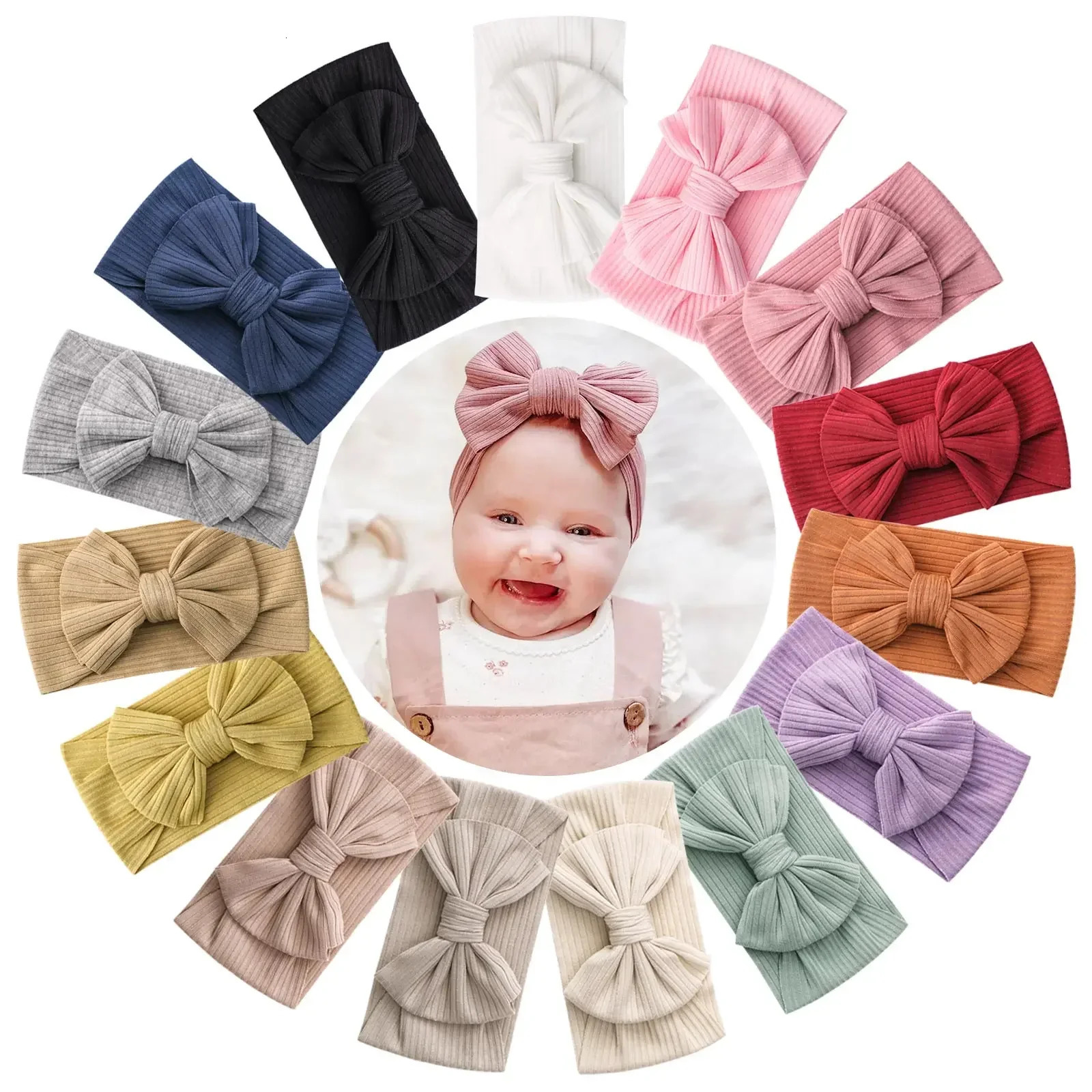 Candy Color Knit Baby Headbands Rib Bow Elastic Soft born Headbands for Baby Girl Children Turban Infant Kids Accessories 251021