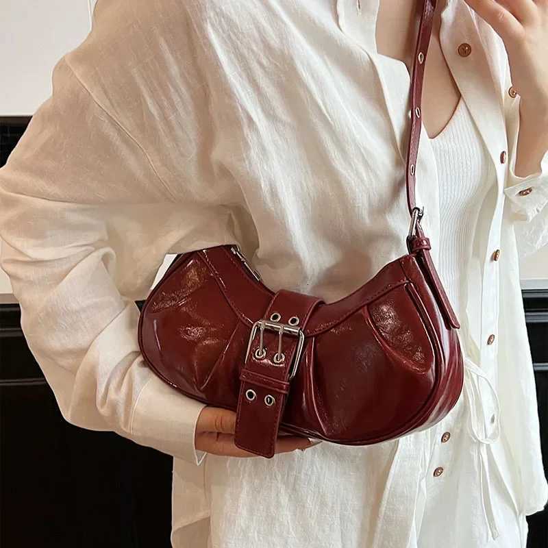 Y2K Satchels Spicy Shoulder Bags For Women Vintage Burgundy Ladies Underarm Bags Large Capacity Shopper Totes Hobo Bag HandbagsXJ251021