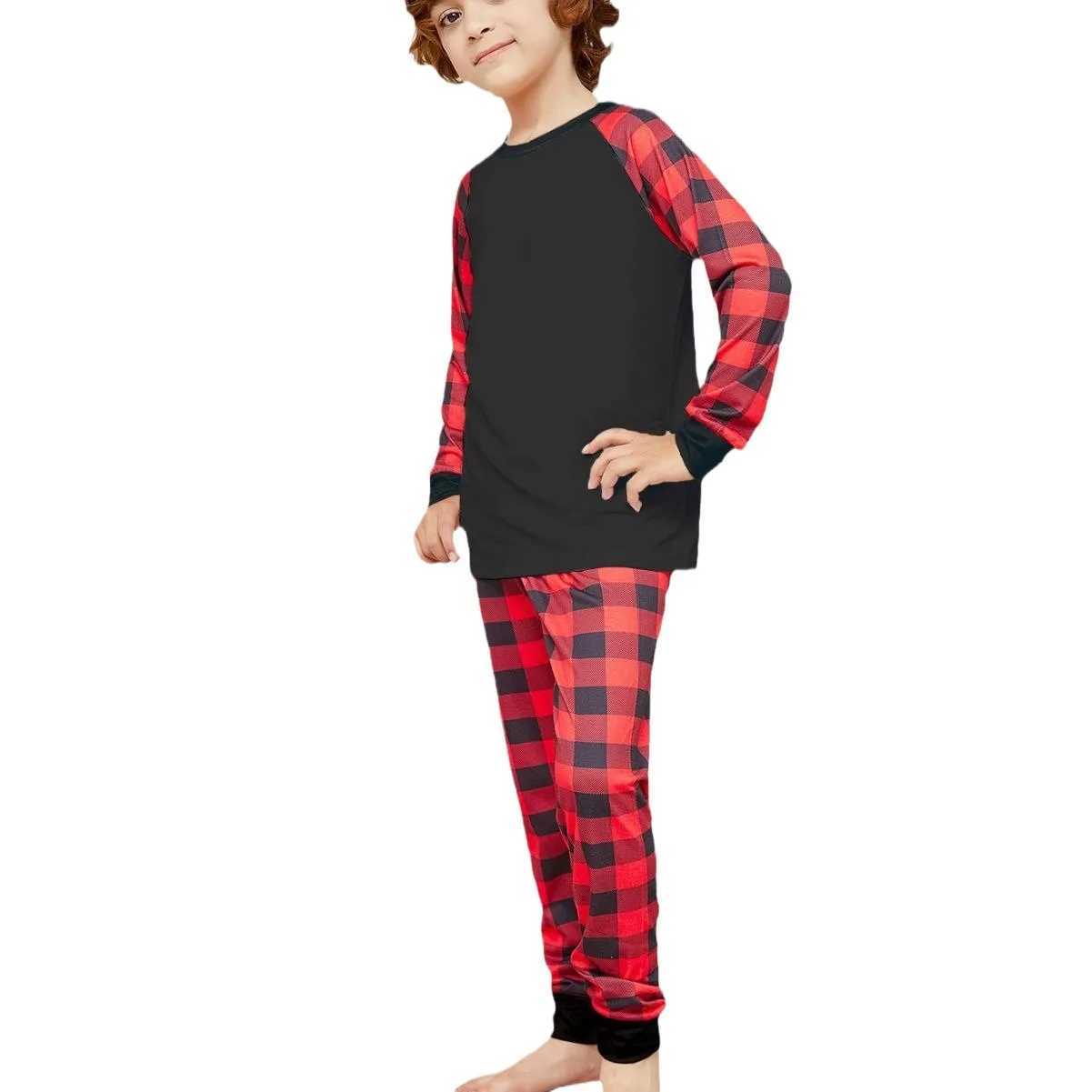 2024 new Christmas solid color plaid family home wear pajamas pajama pants 2 sets mom dad children baby and dog jumpsuit L251021M4PV