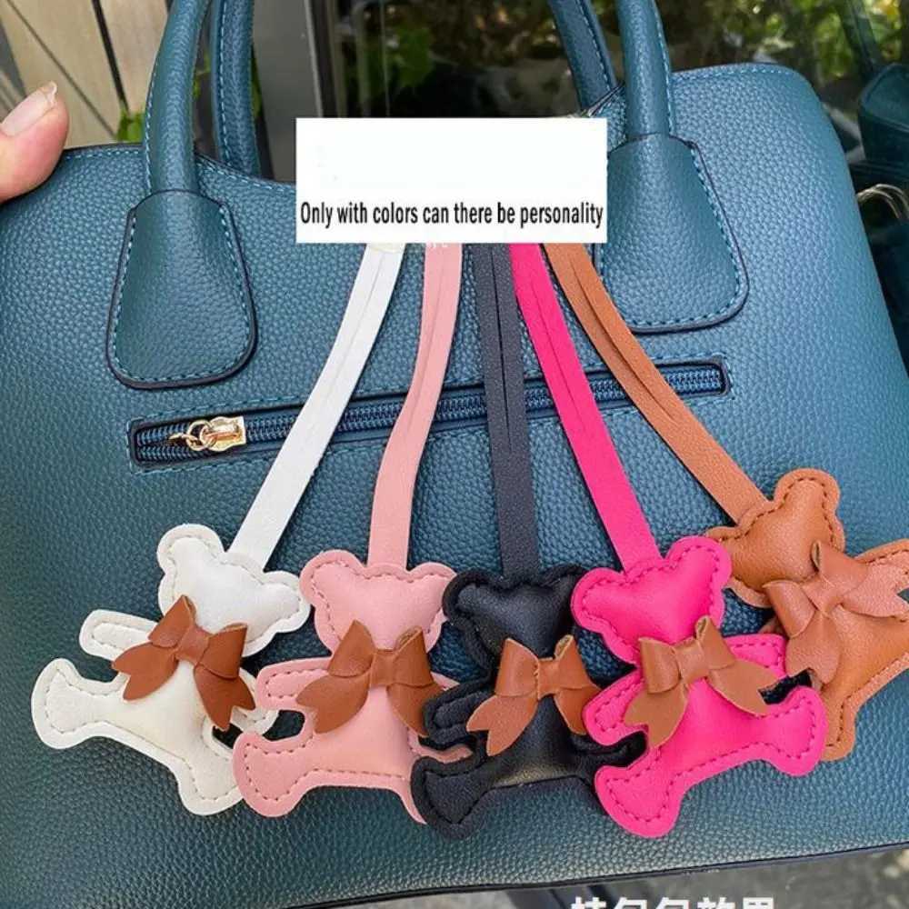 Lovely Car Key Holder Bow Bear Keychain Fashion Creative PU Leather Keyring Colorful Bag Ornament Cartoon Bag Pendant Unisex W251021