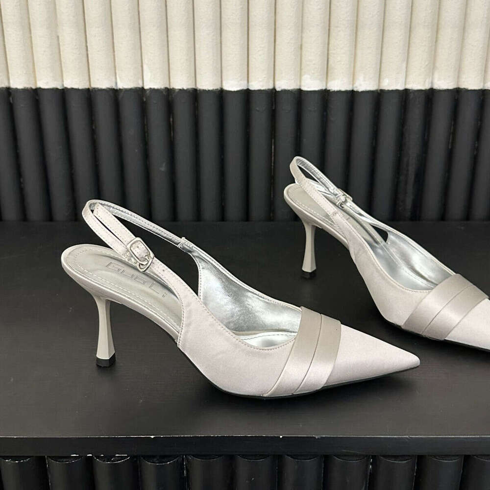 Cool and Sexy Pointed Designer Shoe Satin High Heels for Women, Elegant Thin Heels, Fairy Style Closed-Toe Backless Sandals