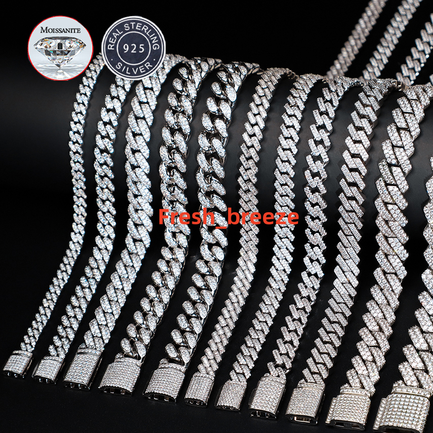 6mm 8mm 13mm 15mm 18mm Custom Pass Diamond Tester 925 Sterling Silver Full D VVS Moissanite Cuban Link Chain for Men Women