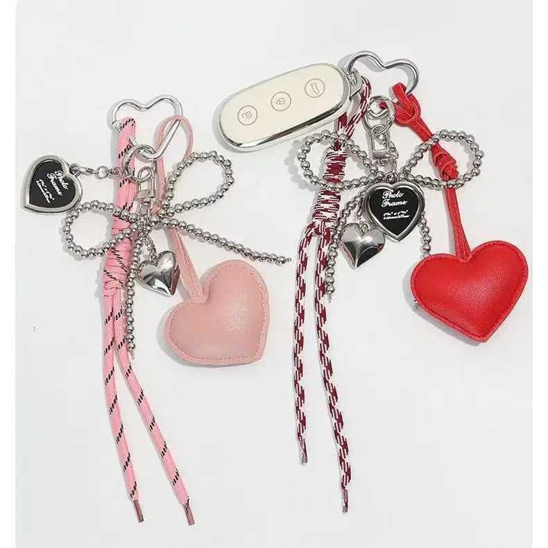 Womens Bag Pendants Korean Cute Beaded Leather Heart Kawaii Bow Sweet Bag Charms Multifunctional Highquality Keychain For Girl J251121