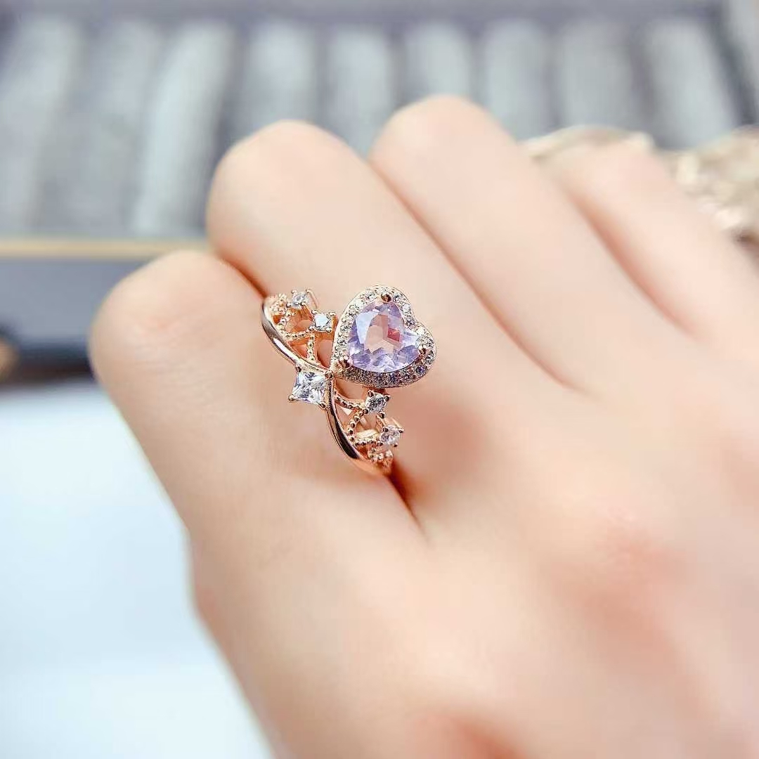 Vintage 925 silver crown ring natural amethyst ring 6mm real light purple amethyst jewelry with 18K gold plating