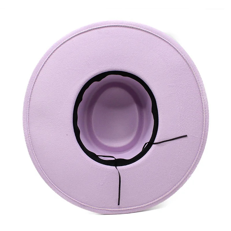 95cm Brim Round Top Hat Solid Color Flat Top Boater Style Fedora Hats for Women Men Party Wedding Church Felt Cap 251016