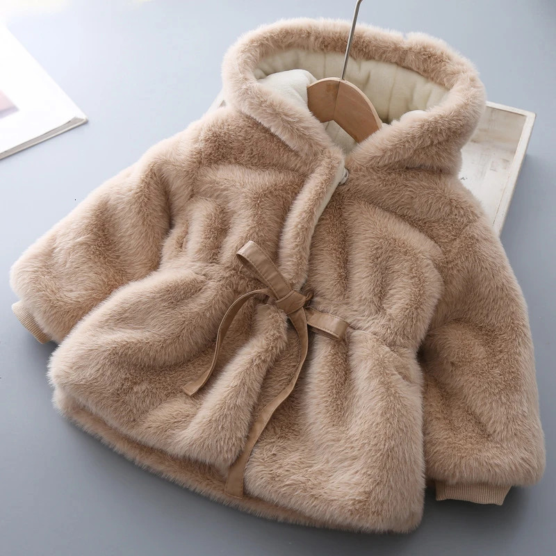 Winter Girls Coat Super Warm Mink Fur Padded Thickened Long Sleeve Hooded Coats Baby Kids Children Jacket Plush Outerwear 251018