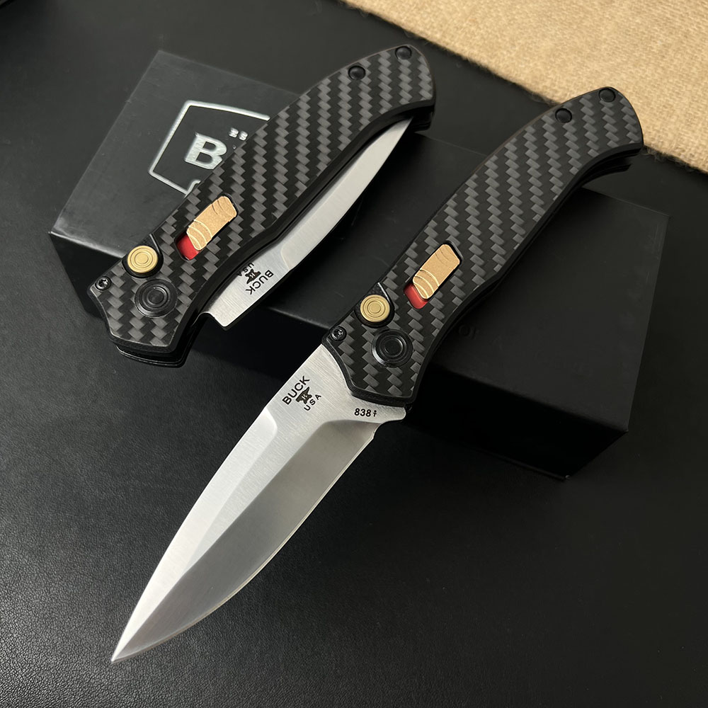 BK838 Folding Knife 3.15" S35VN Blade, Carbon Fiber Handles, Leather Sheath