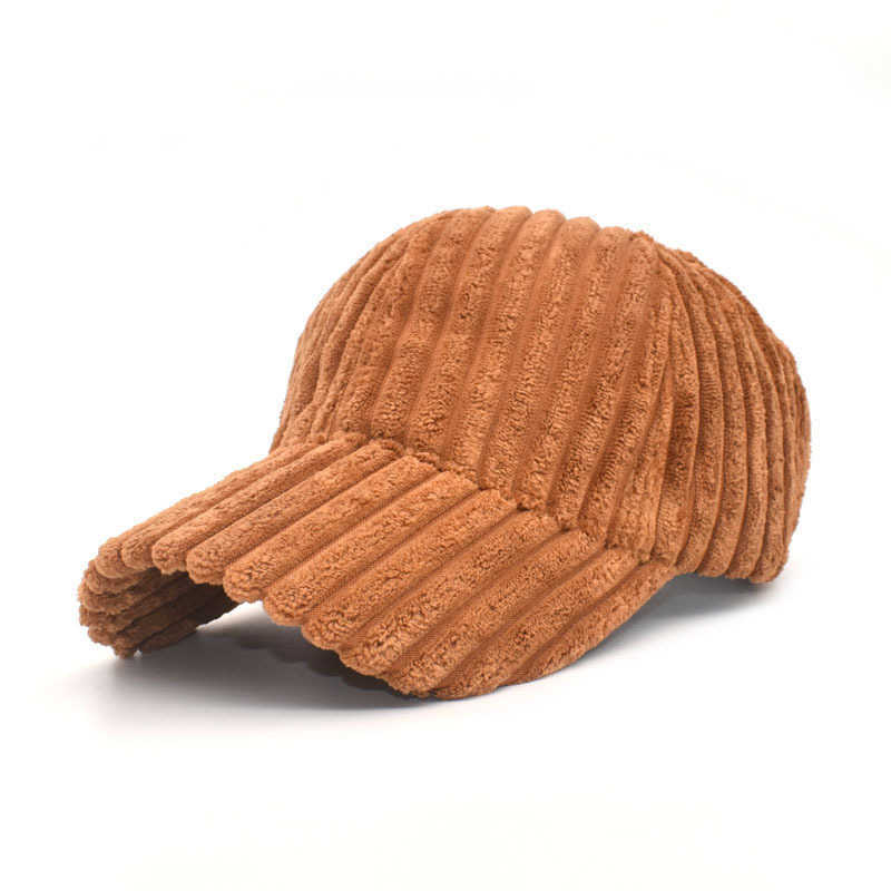 New Autumn Winter Hat Women Baseball Cap Striped Corduroy Street Casual Duckbill Cap Trendy H251020